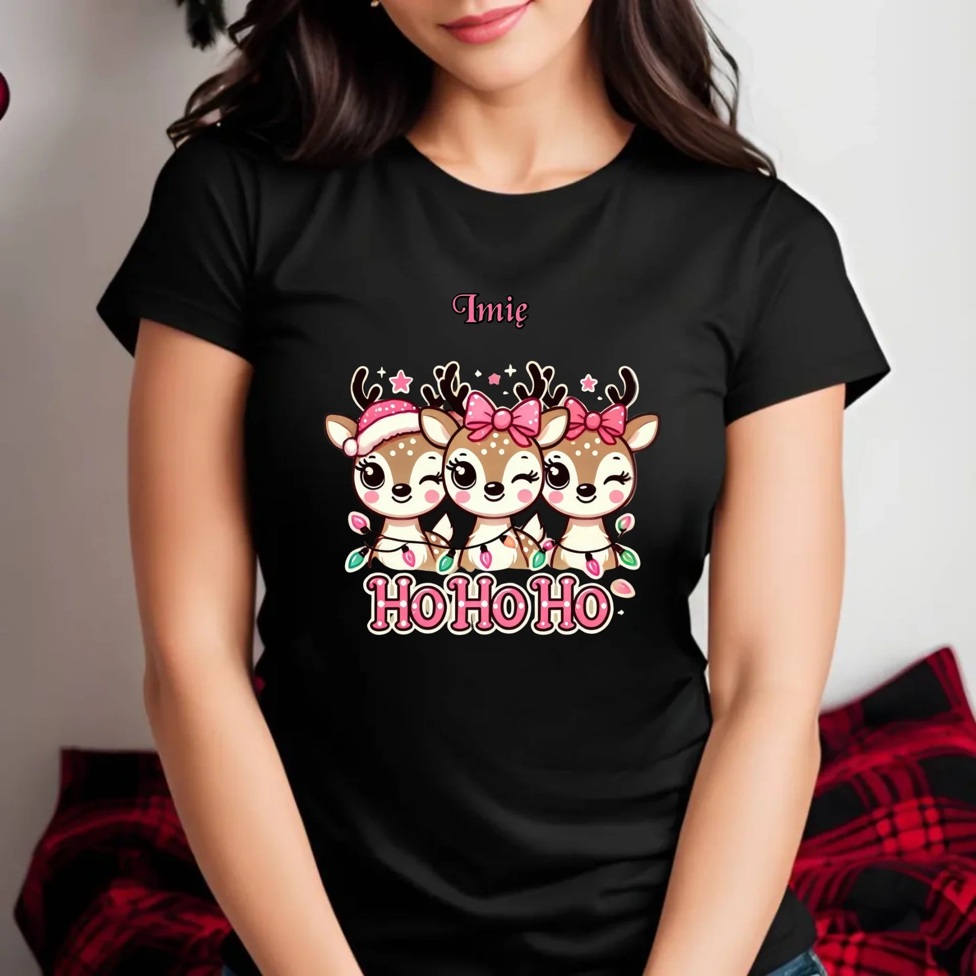 Koszulka damska świąteczna - Ho ho ho Słodkie reniferki - personalizowana BN49 - StoryCups.pl