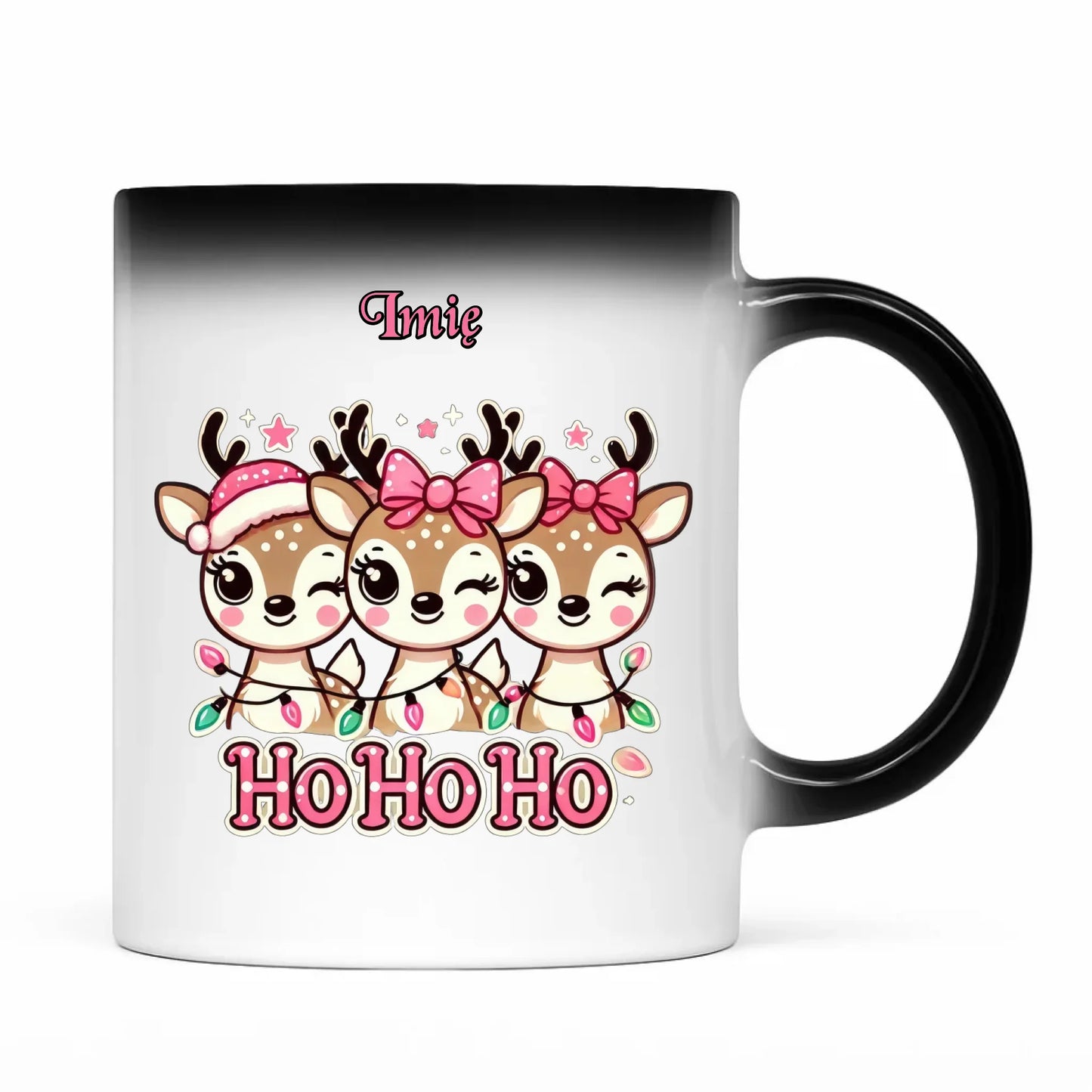 Kubek magiczny świąteczny - Ho ho ho Słodkie reniferki - personalizowany BN49