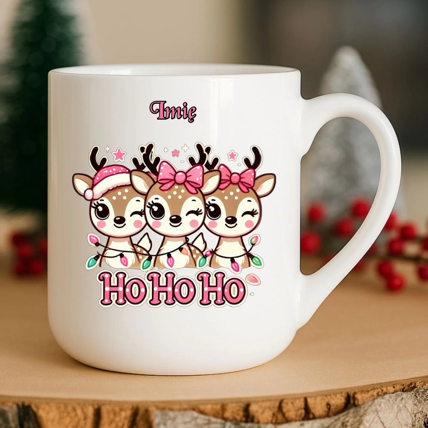 Kubek elegant świąteczny - Ho ho ho Słodkie reniferki - personalizowany BN49
