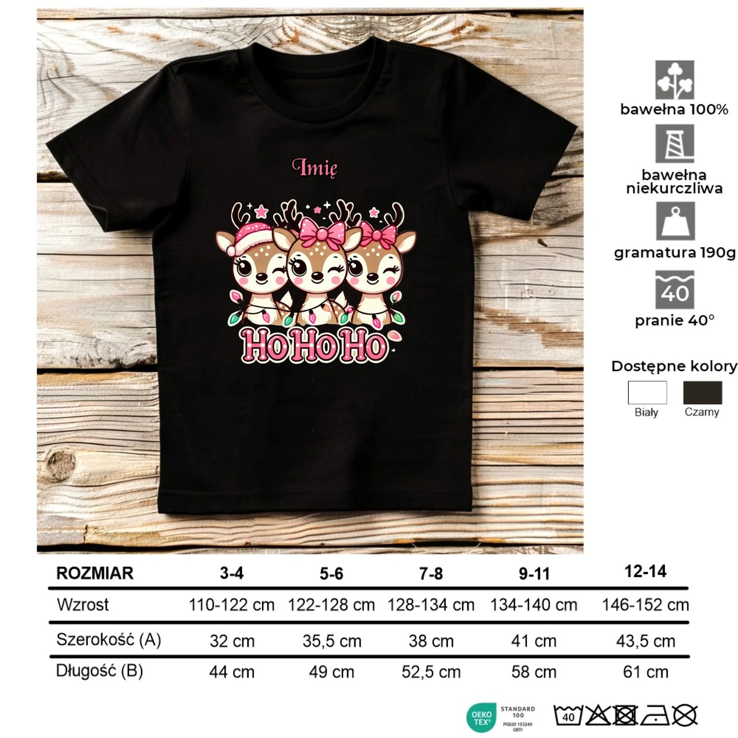 Koszulka dziecięca świąteczna - Ho ho ho Słodkie reniferki - personalizowany BN49