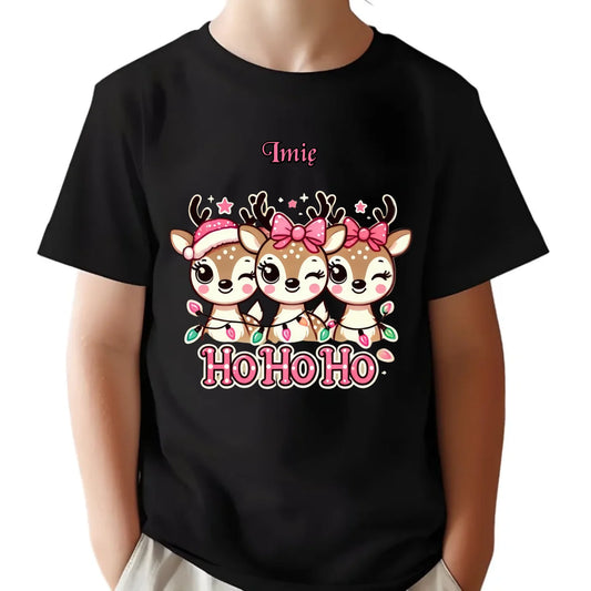 Koszulka dziecięca świąteczna - Ho ho ho Słodkie reniferki - personalizowany BN49