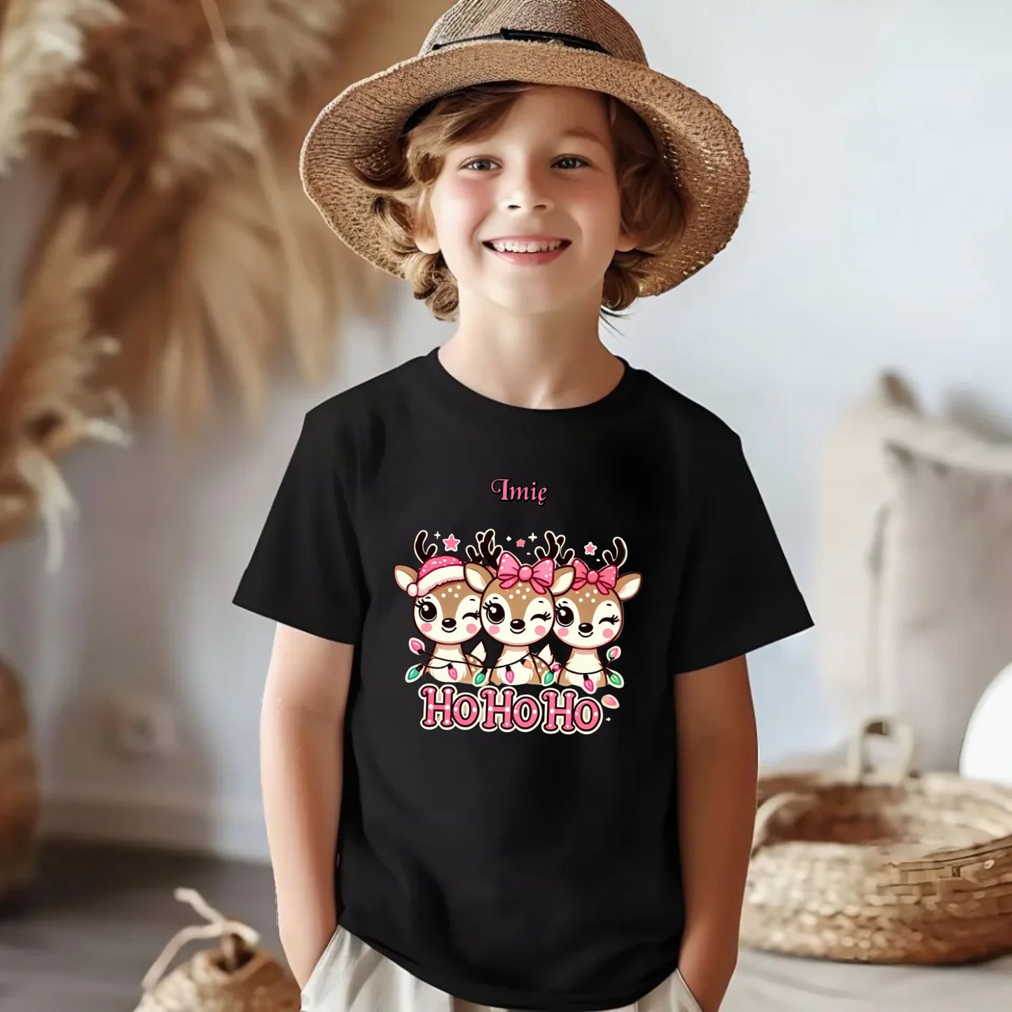 Koszulka dziecięca świąteczna - Ho ho ho Słodkie reniferki - personalizowany BN49