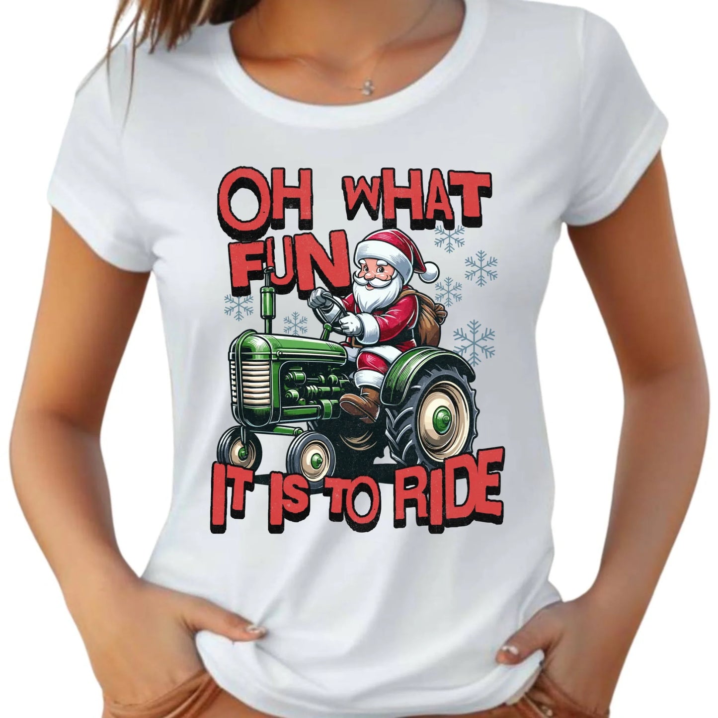 Koszulka damska świąteczna - Mikołaj na traktorze - Oh what fun BN48 - StoryCups.pl