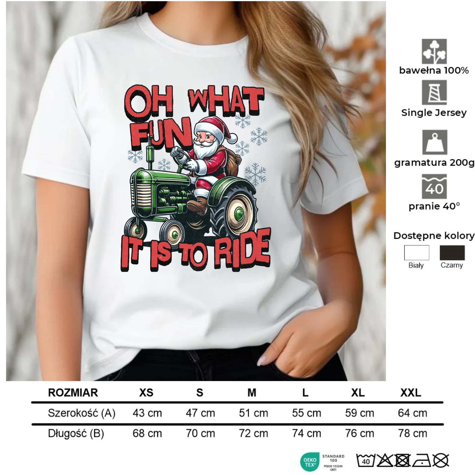 Koszulka damska świąteczna - Mikołaj na traktorze - Oh what fun BN48 - StoryCups.pl