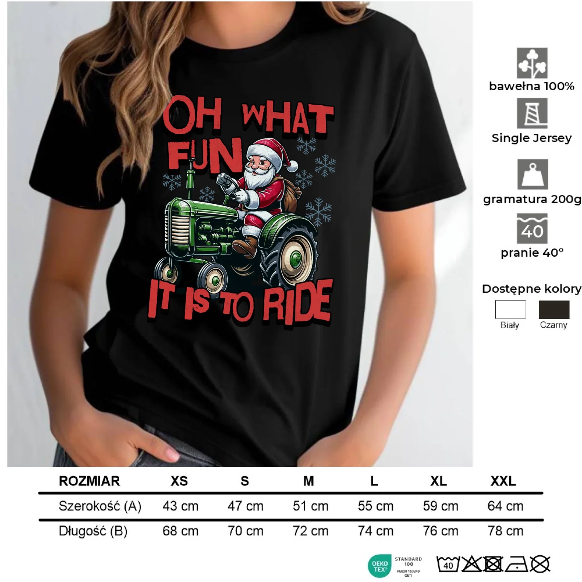 Koszulka damska świąteczna - Mikołaj na traktorze - Oh what fun BN48 - StoryCups.pl