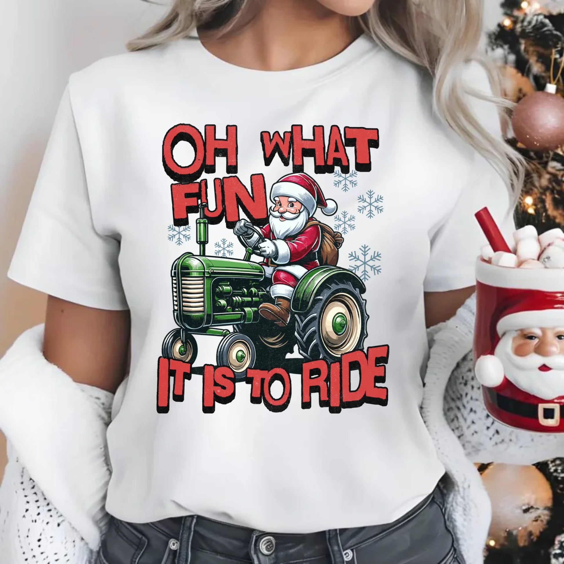 Koszulka damska świąteczna - Mikołaj na traktorze - Oh what fun BN48 - StoryCups.pl