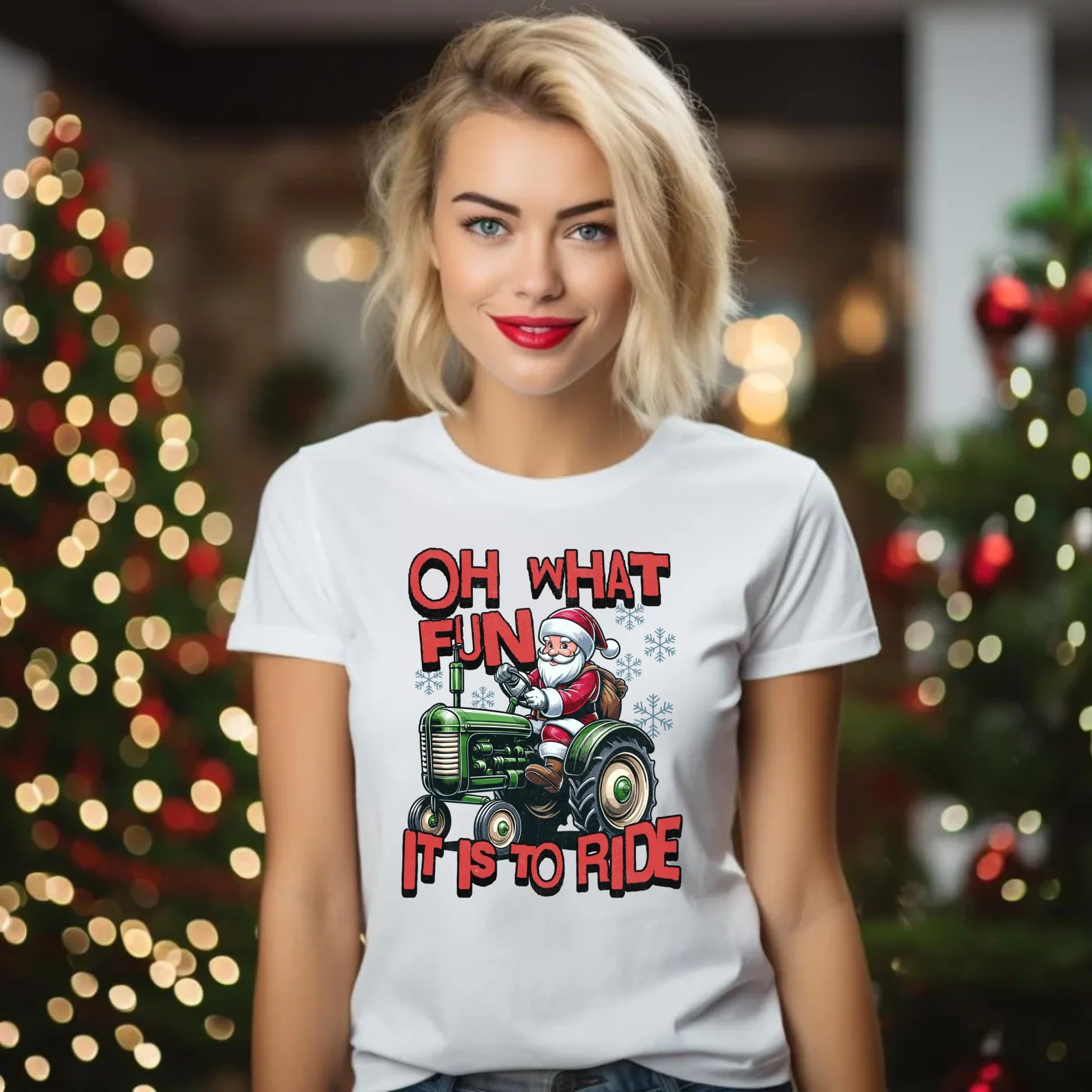 Koszulka damska świąteczna - Mikołaj na traktorze - Oh what fun BN48 - StoryCups.pl