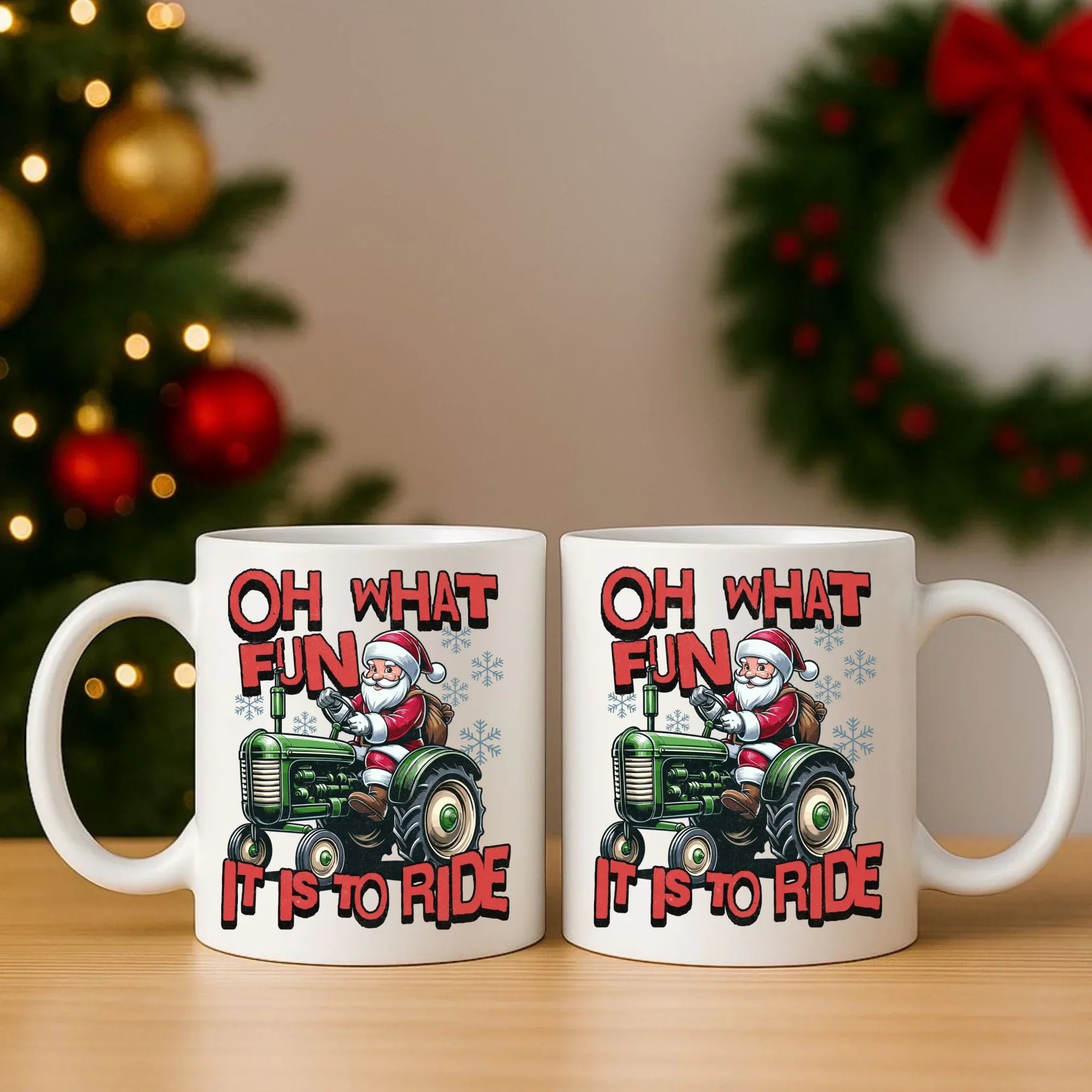 Zestaw poduszka i kubek świąteczny - Mikołaj na traktorze - Oh what fun BN48 - StoryCups.pl