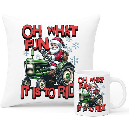 Zestaw poduszka i kubek świąteczny - Mikołaj na traktorze - Oh what fun BN48