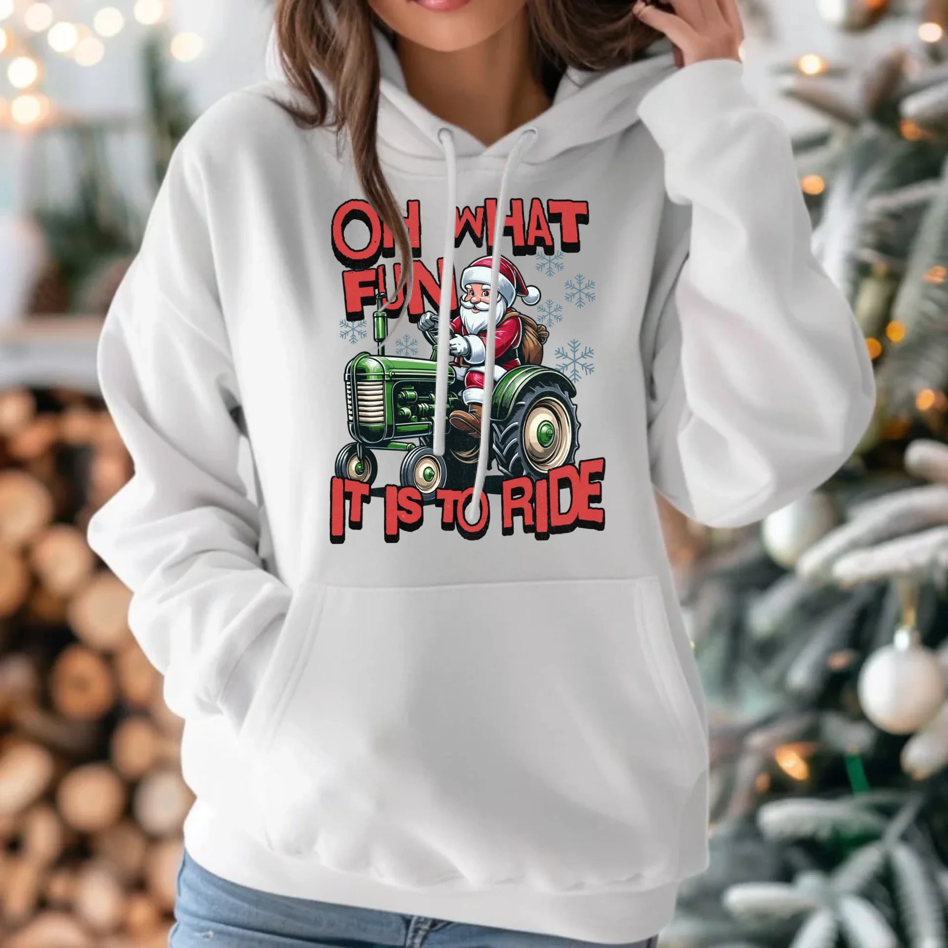 Bluza damska z kapturem świąteczna - Mikołaj na traktorze - Oh what fun BN48 - StoryCups.pl