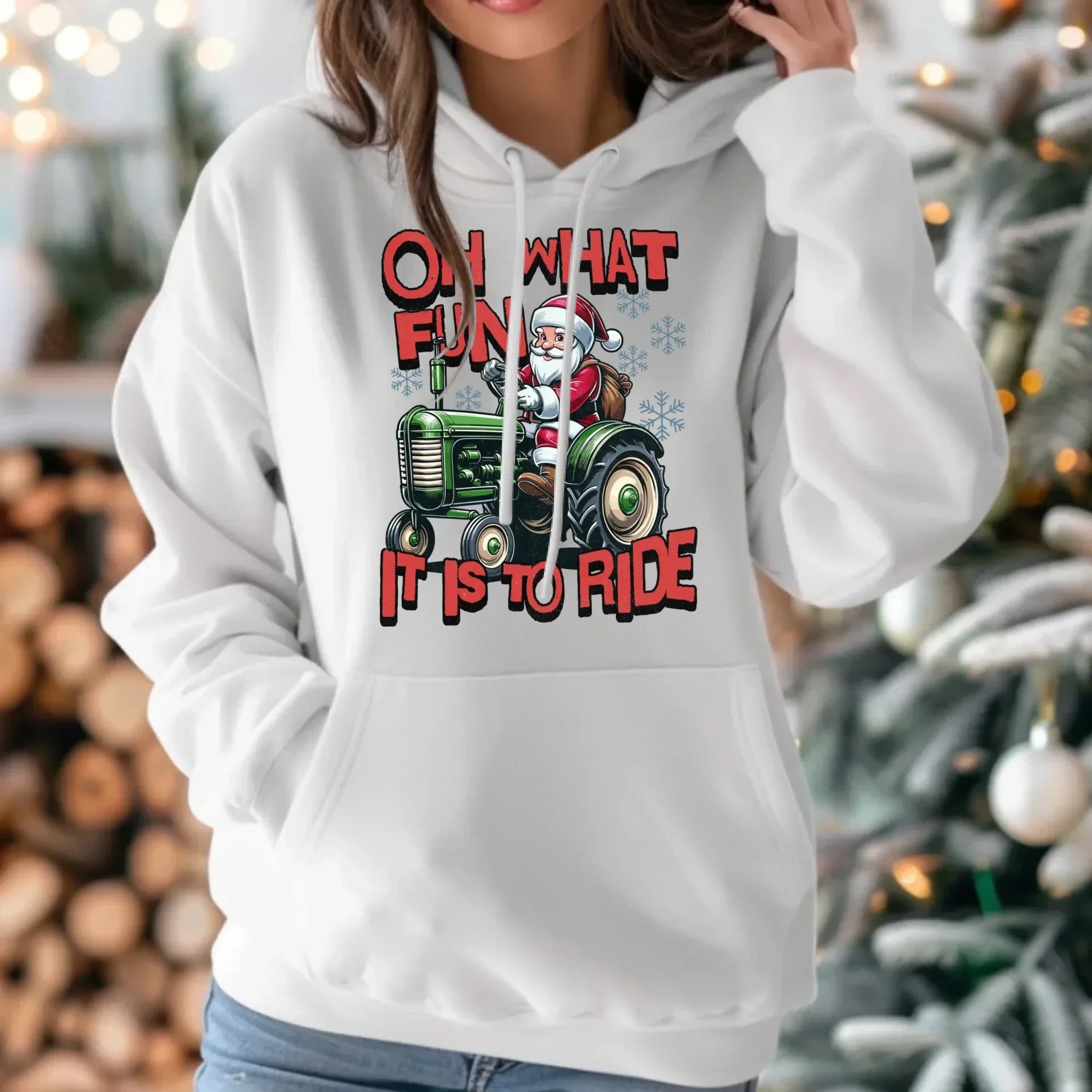 Bluza damska z kapturem świąteczna - Mikołaj na traktorze - Oh what fun BN48 - StoryCups.pl