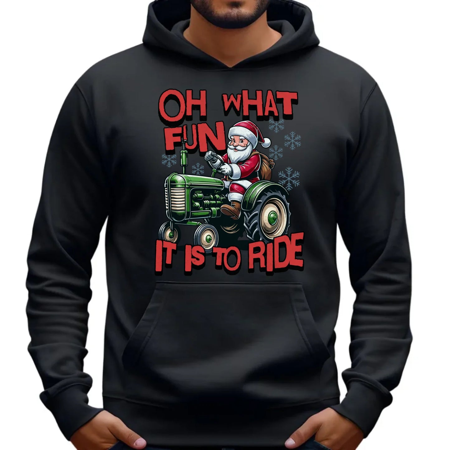 Bluza męska z kapturem świąteczna - Mikołaj na traktorze - Oh what fun BN48 - StoryCups.pl