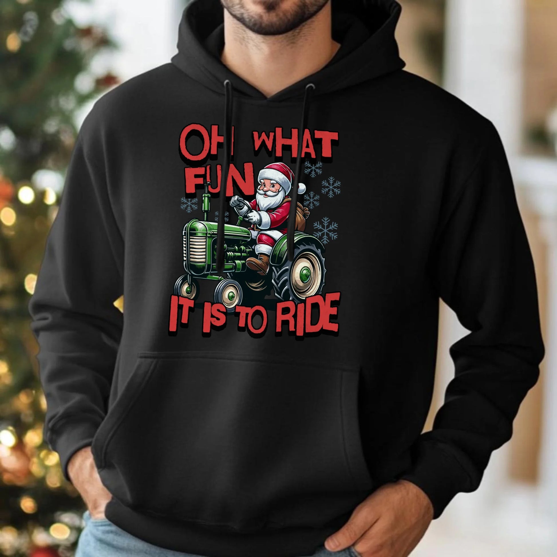 Bluza męska z kapturem świąteczna - Mikołaj na traktorze - Oh what fun BN48 - StoryCups.pl