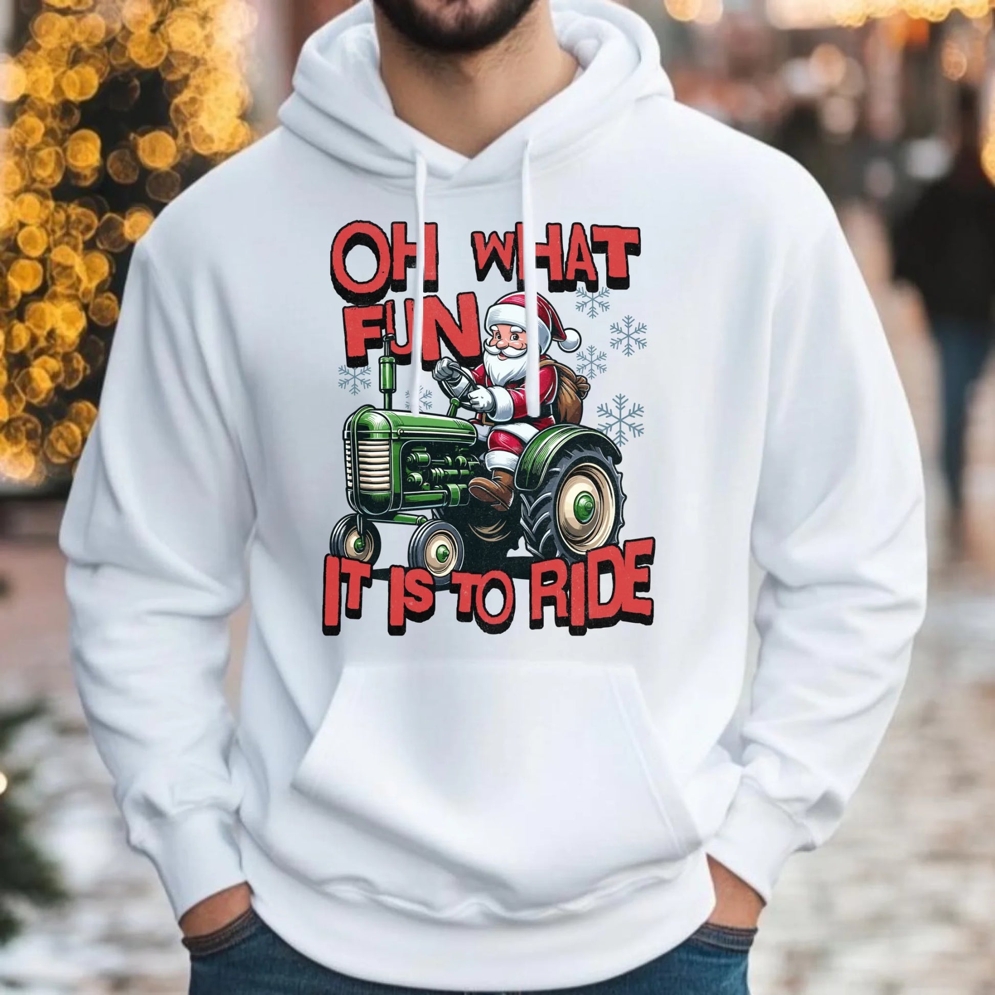 Bluza męska z kapturem świąteczna - Mikołaj na traktorze - Oh what fun BN48 - StoryCups.pl