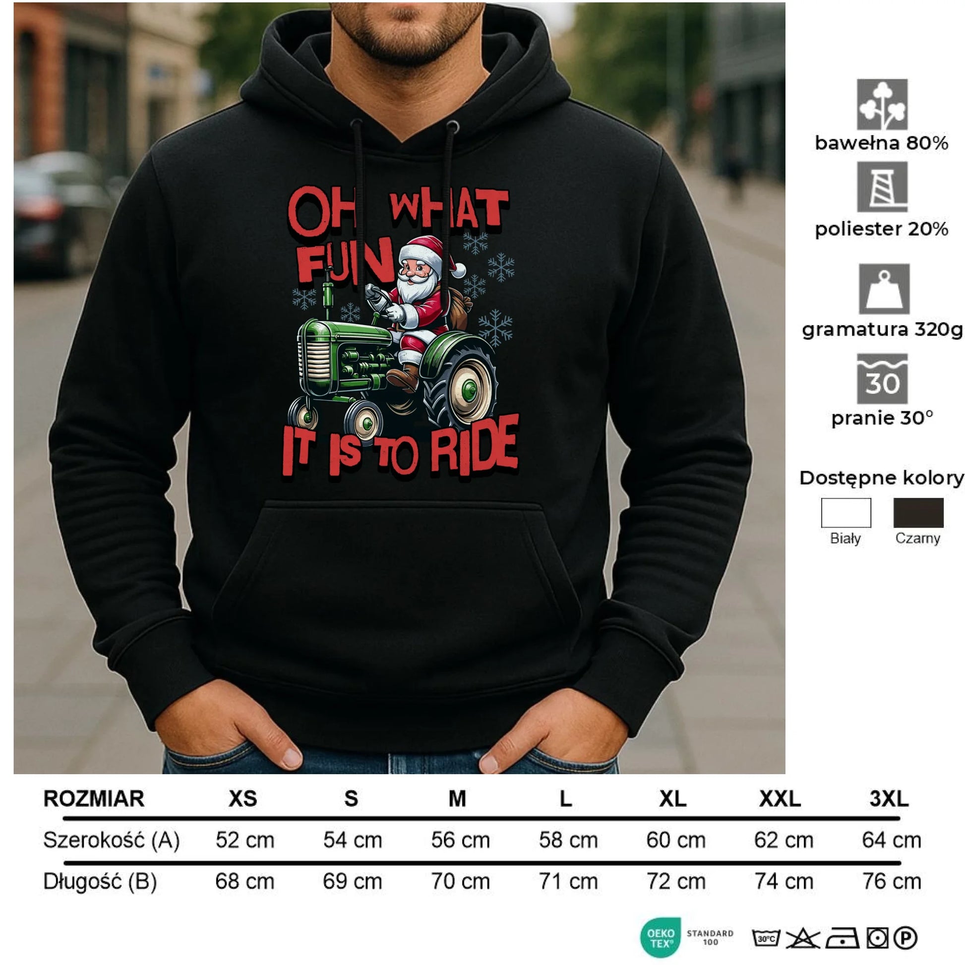 Bluza męska z kapturem świąteczna - Mikołaj na traktorze - Oh what fun BN48 - StoryCups.pl