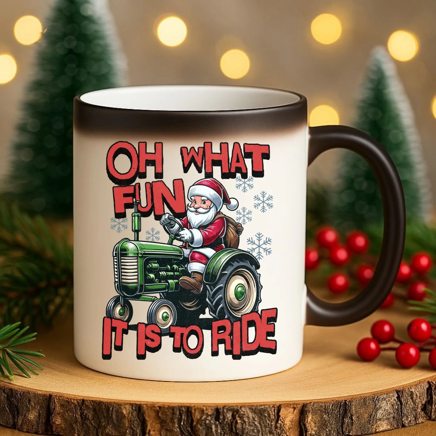 Kubek magiczny świąteczny - Mikołaj na traktorze - Oh what fun BN48 - StoryCups.pl