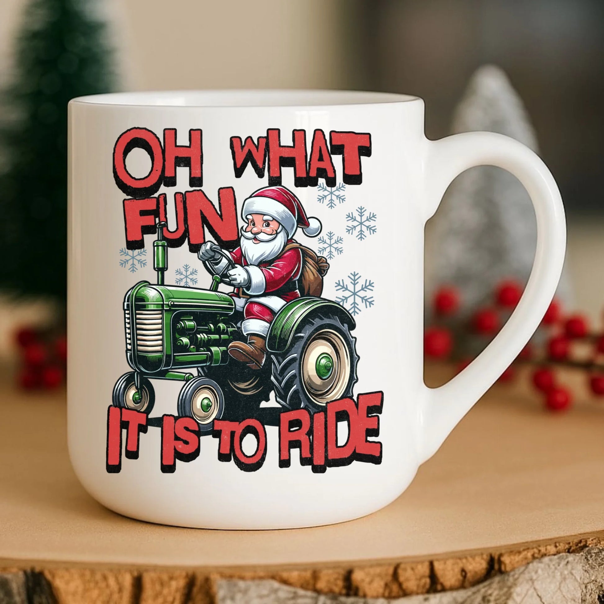 Kubek elegant świąteczny - Mikołaj na traktorze - Oh what fun BN48 - StoryCups.pl