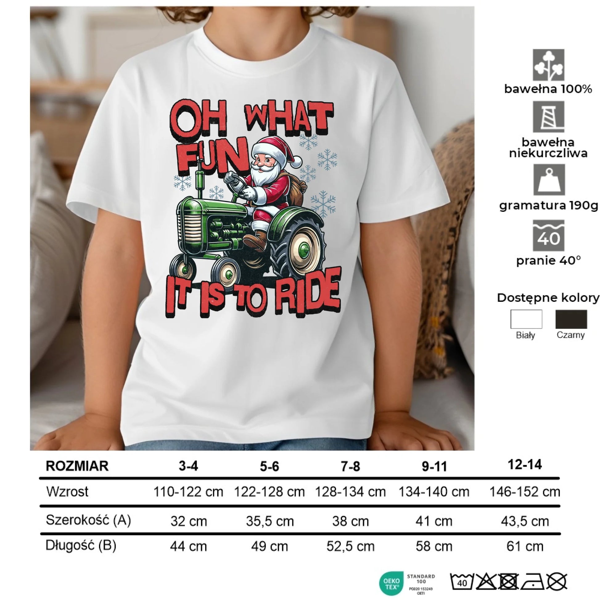 Koszulka dziecięca świąteczna - Mikołaj na traktorze - Oh what fun BN48 - StoryCups.pl