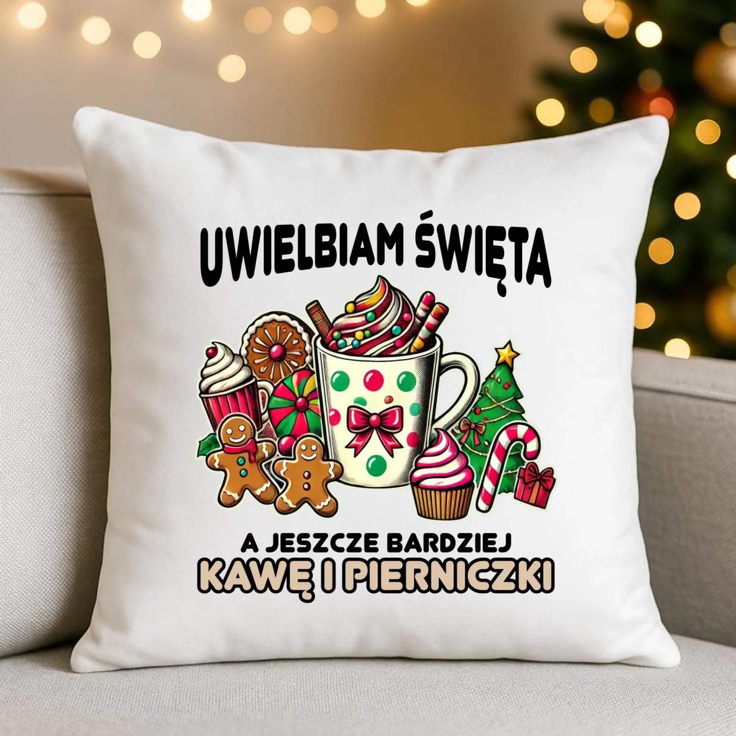 Poduszka świąteczna - Uwielbiam święta kawę i pierniczki BN47 - StoryCups.pl