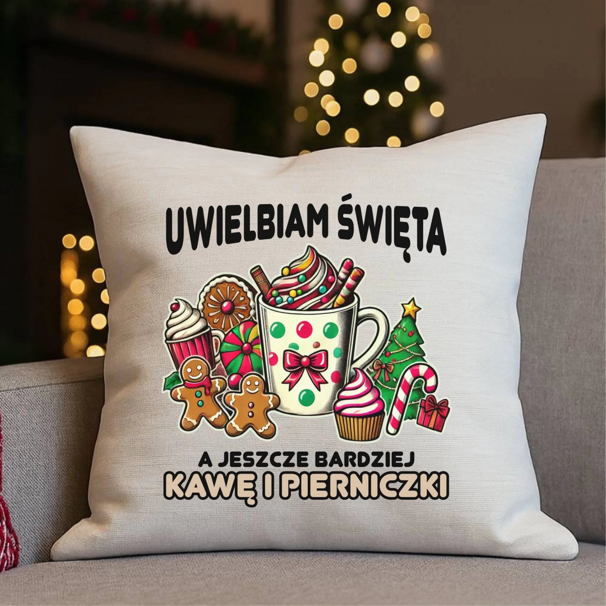 Poduszka świąteczna - Uwielbiam święta kawę i pierniczki BN47 - StoryCups.pl