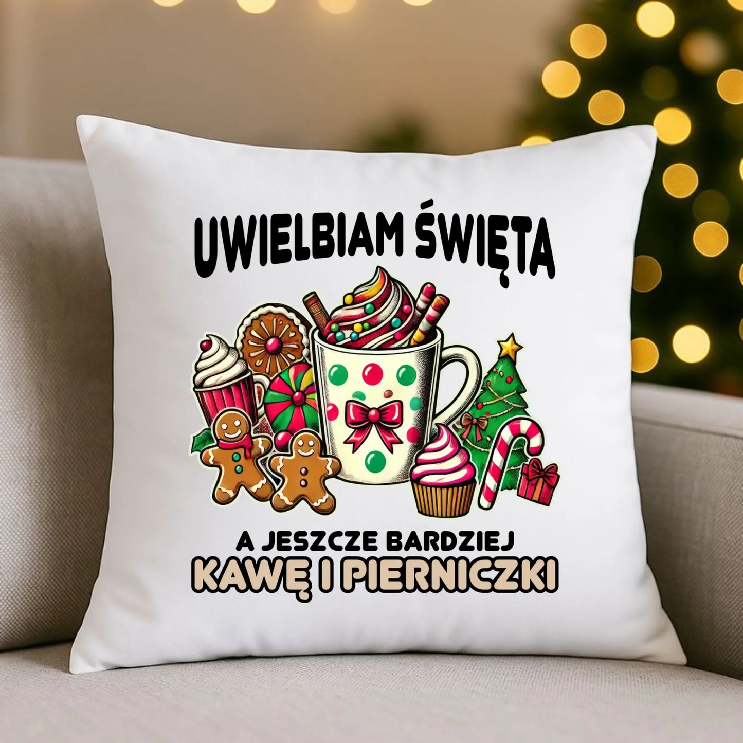 Poduszka świąteczna - Uwielbiam święta kawę i pierniczki BN47 - StoryCups.pl