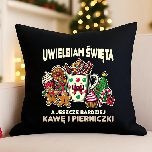 Poduszka dekoracyjna świąteczna - Uwielbiam święta kawę i pierniczki BN47 - StoryCups.pl