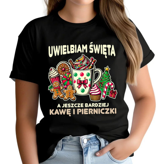 Koszulka damska świąteczna - Uwielbiam święta kawę i pierniczki BN47 - StoryCups.pl