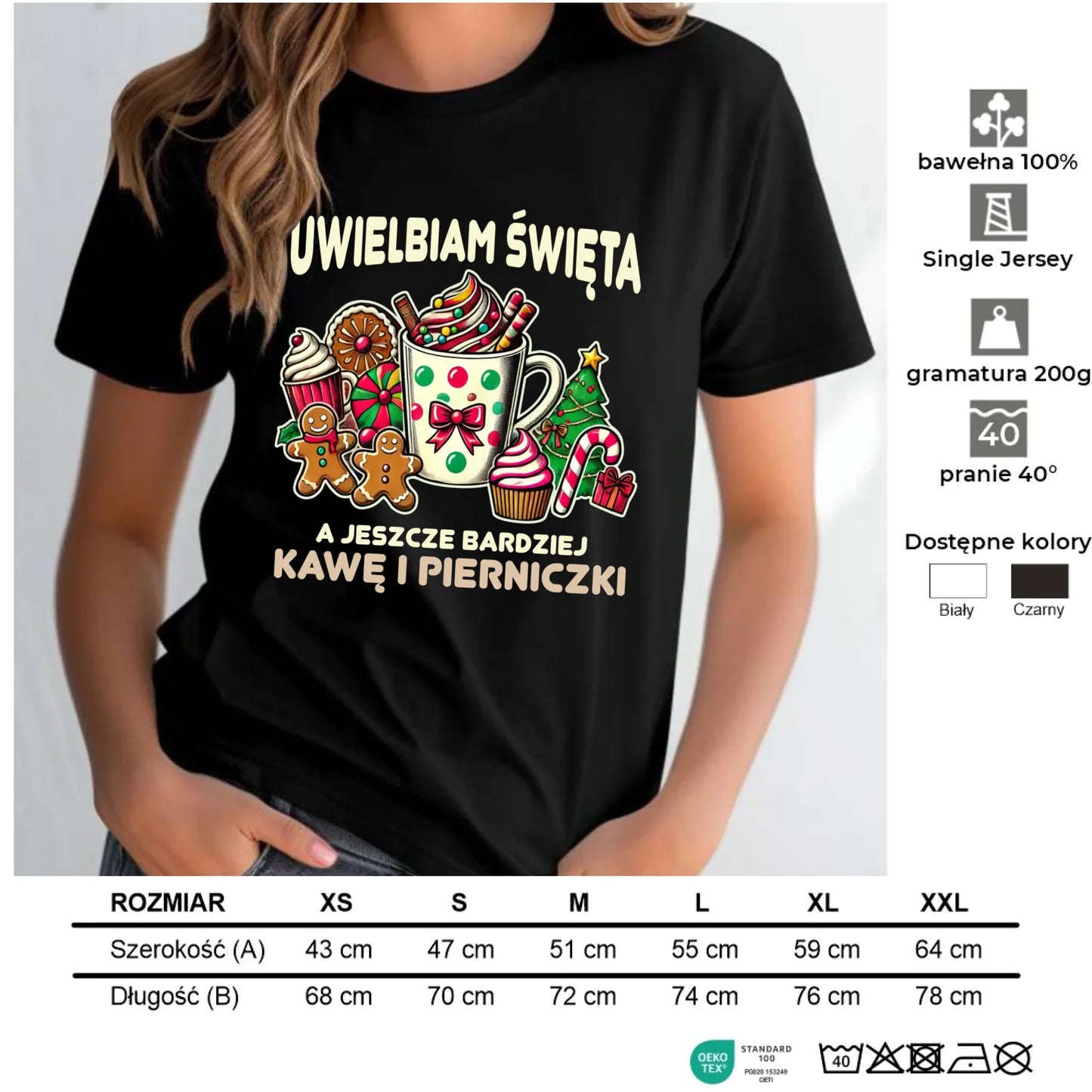 Koszulka damska świąteczna - Uwielbiam święta kawę i pierniczki BN47 - StoryCups.pl