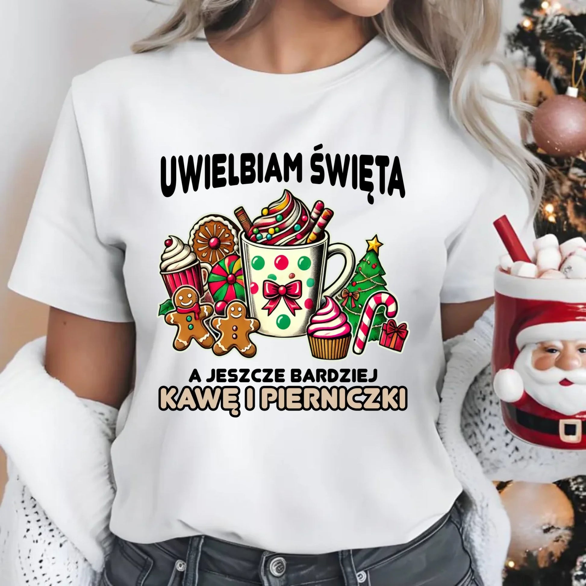 Koszulka damska świąteczna - Uwielbiam święta kawę i pierniczki BN47 - StoryCups.pl