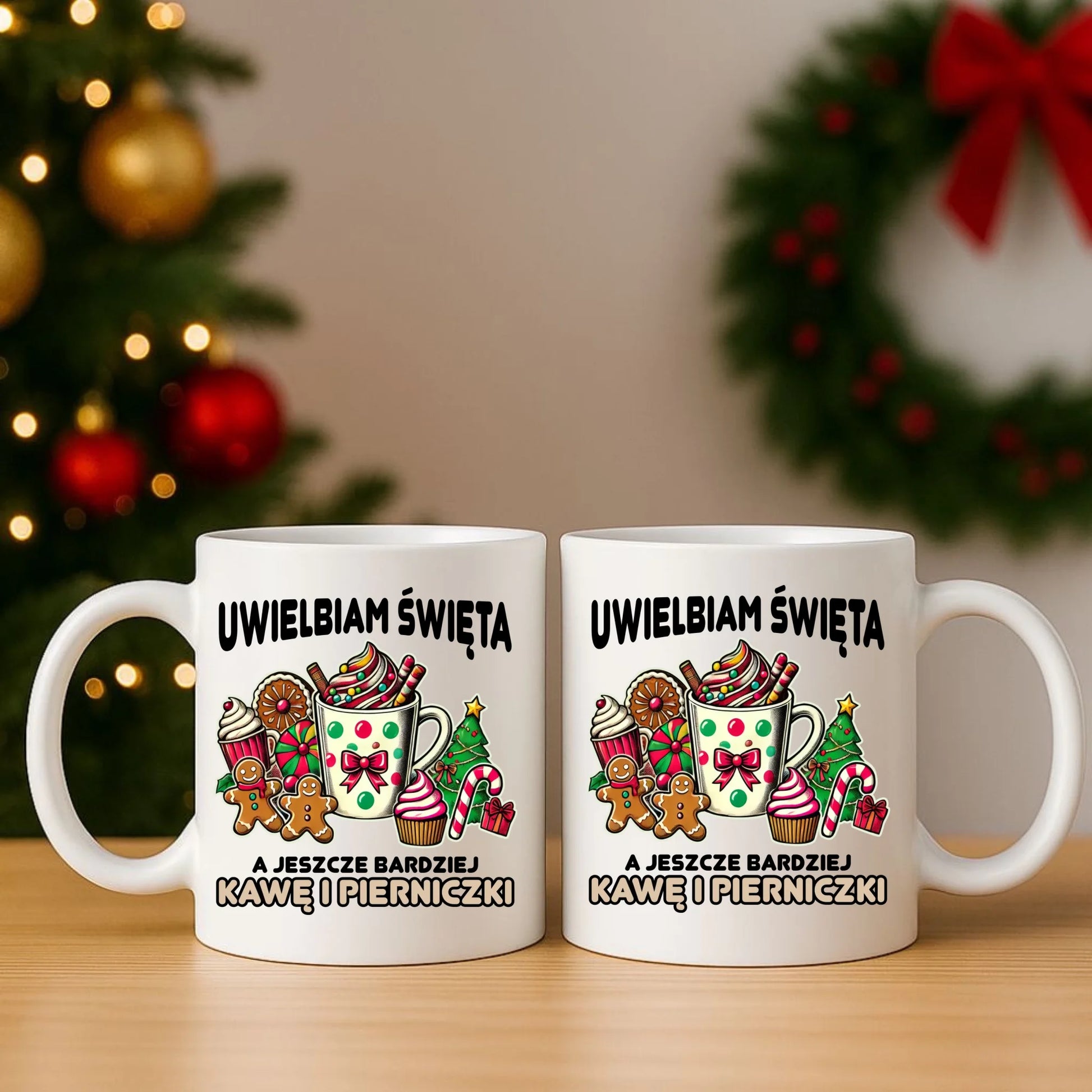 Zestaw poduszka i kubek - Uwielbiam święta kawę i pierniczki BN47 - StoryCups.pl