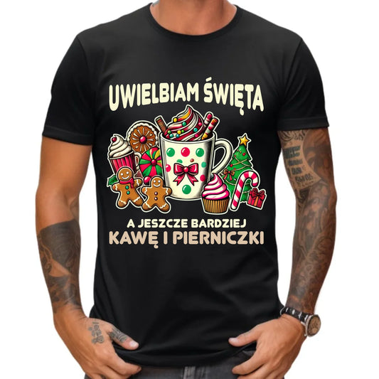 Koszulka męska świąteczna - Uwielbiam święta kawę i pierniczki BN47 - StoryCups.pl