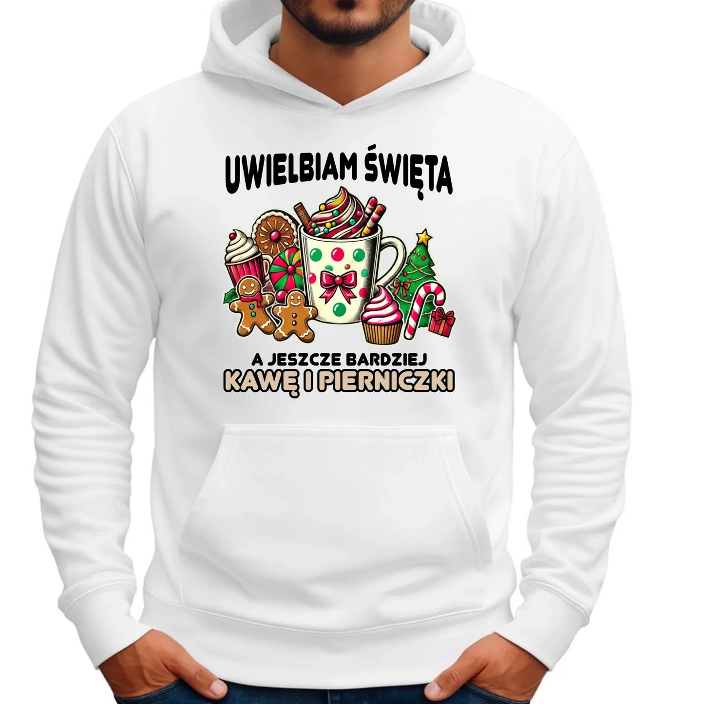 Bluza męska z kapturem świąteczna - Uwielbiam święta kawę i pierniczki BN47 - StoryCups.pl