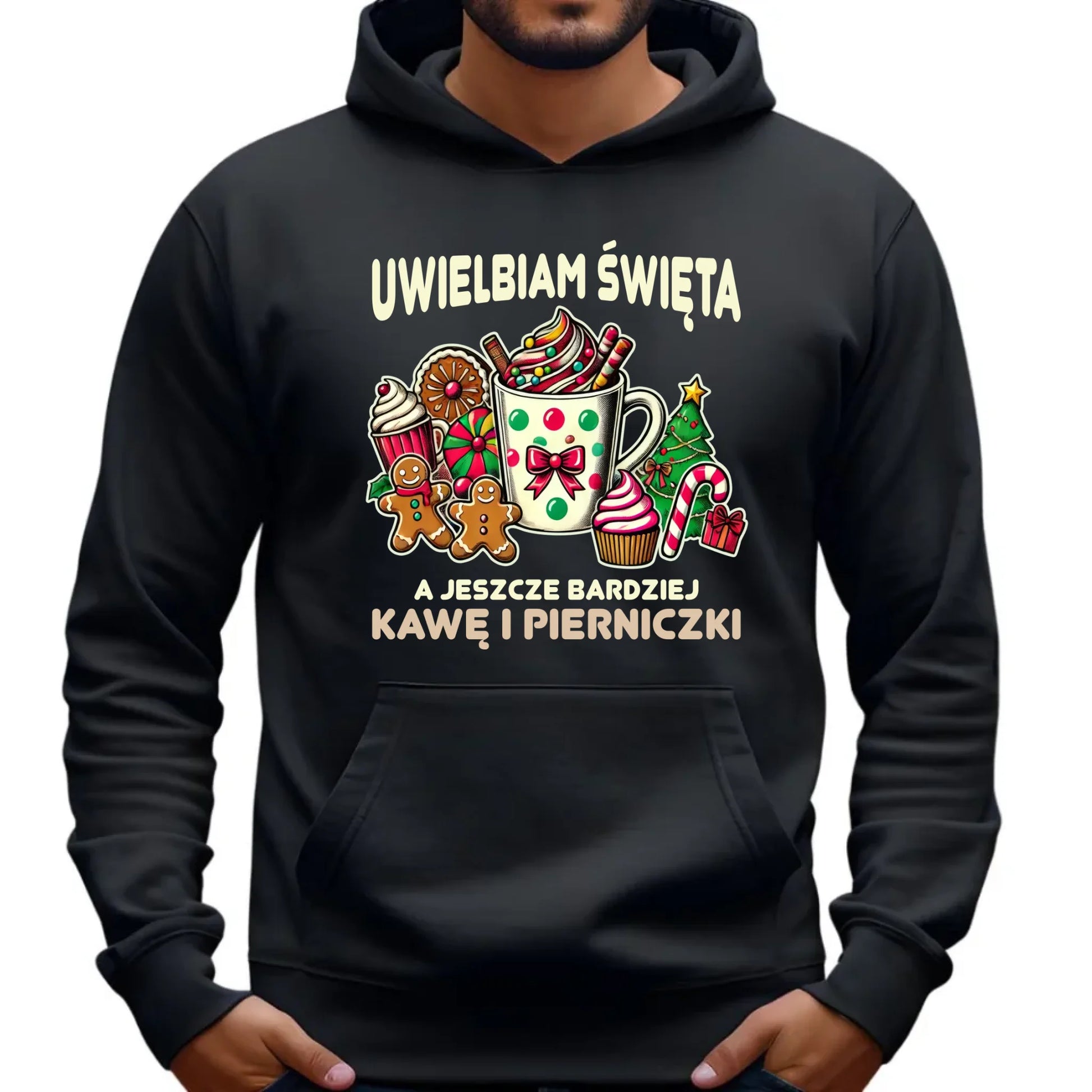 Bluza męska z kapturem świąteczna - Uwielbiam święta kawę i pierniczki BN47 - StoryCups.pl