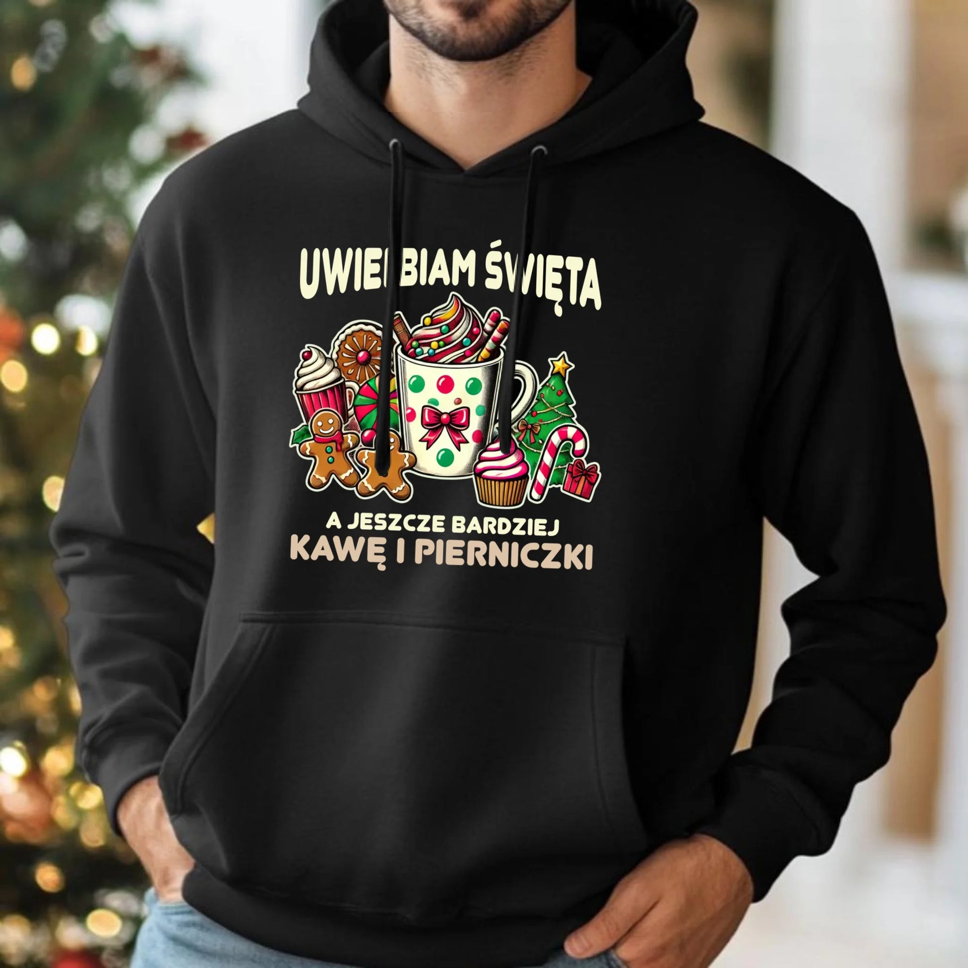 Bluza męska z kapturem świąteczna - Uwielbiam święta kawę i pierniczki BN47 - StoryCups.pl