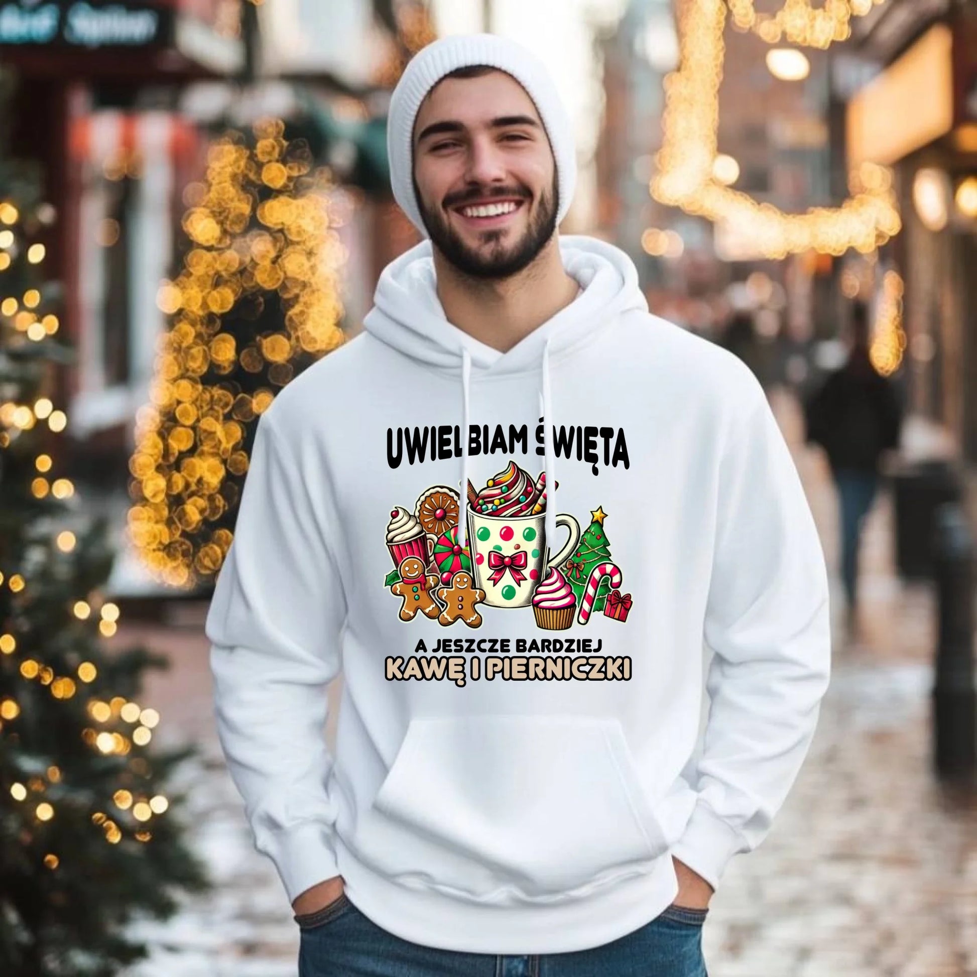 Bluza męska z kapturem świąteczna - Uwielbiam święta kawę i pierniczki BN47 - StoryCups.pl