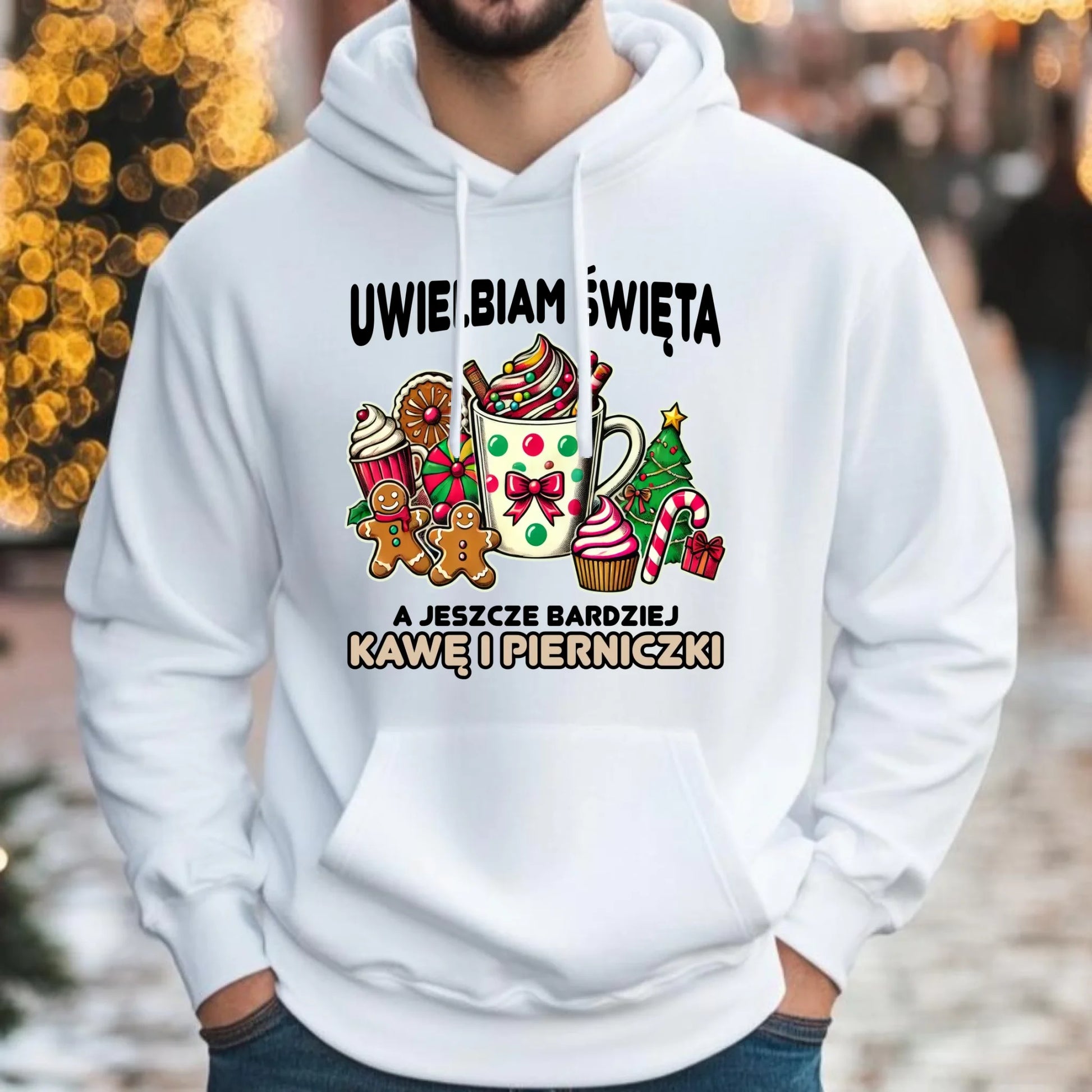Bluza męska z kapturem świąteczna - Uwielbiam święta kawę i pierniczki BN47 - StoryCups.pl