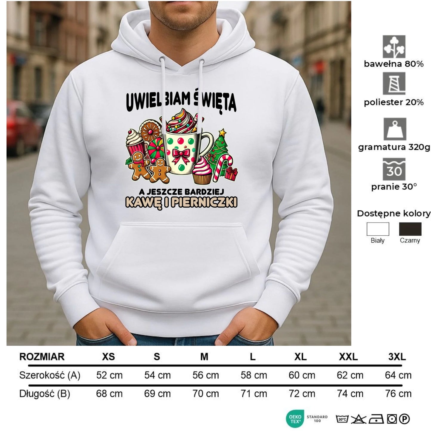 Bluza męska z kapturem świąteczna - Uwielbiam święta kawę i pierniczki BN47 - StoryCups.pl