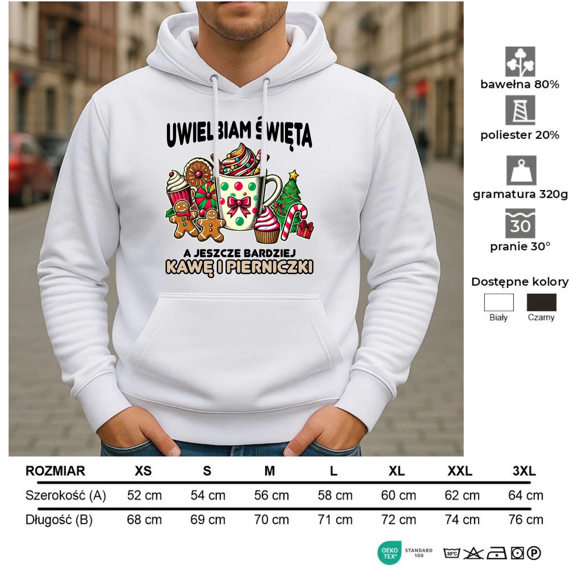 Bluza męska z kapturem świąteczna - Uwielbiam święta kawę i pierniczki BN47 - StoryCups.pl