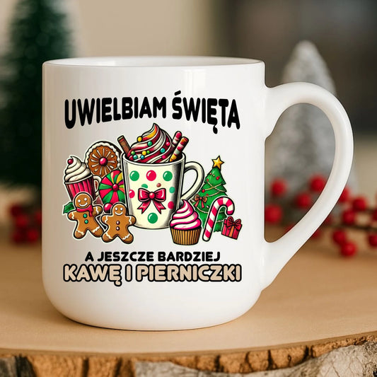 Kubek elegant świąteczny - Uwielbiam święta kawę i pierniczki BN47 - StoryCups.pl