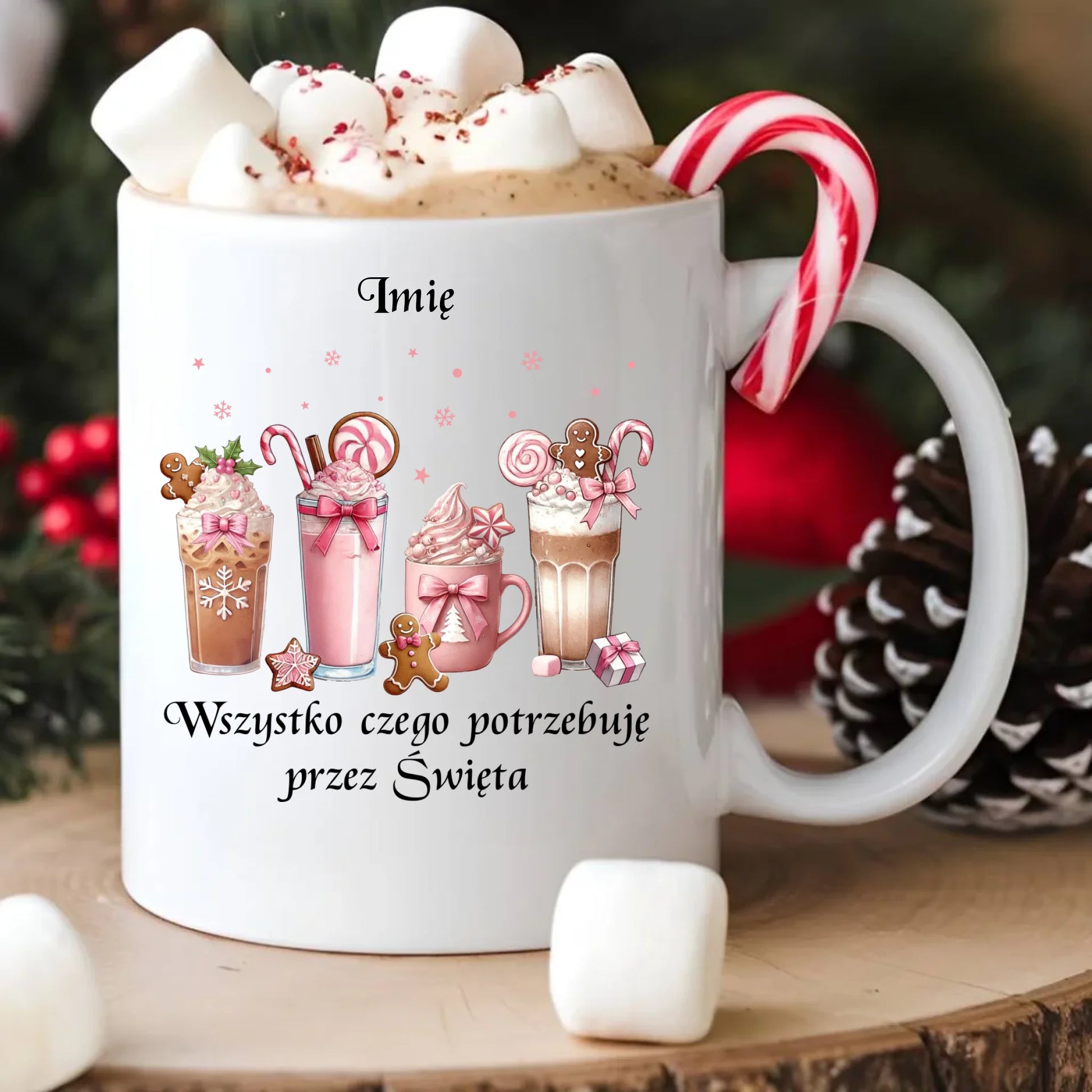 Kubek świąteczny - Zimowa kawa Wszystko czego potrzebuję przez Święta - personalizowany BN46 - StoryCups.pl