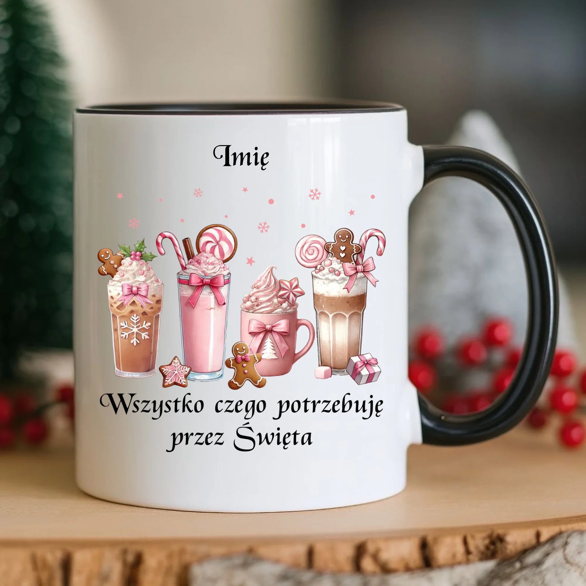 Kubek świąteczny - Zimowa kawa Wszystko czego potrzebuję przez Święta - personalizowany BN46 - StoryCups.pl