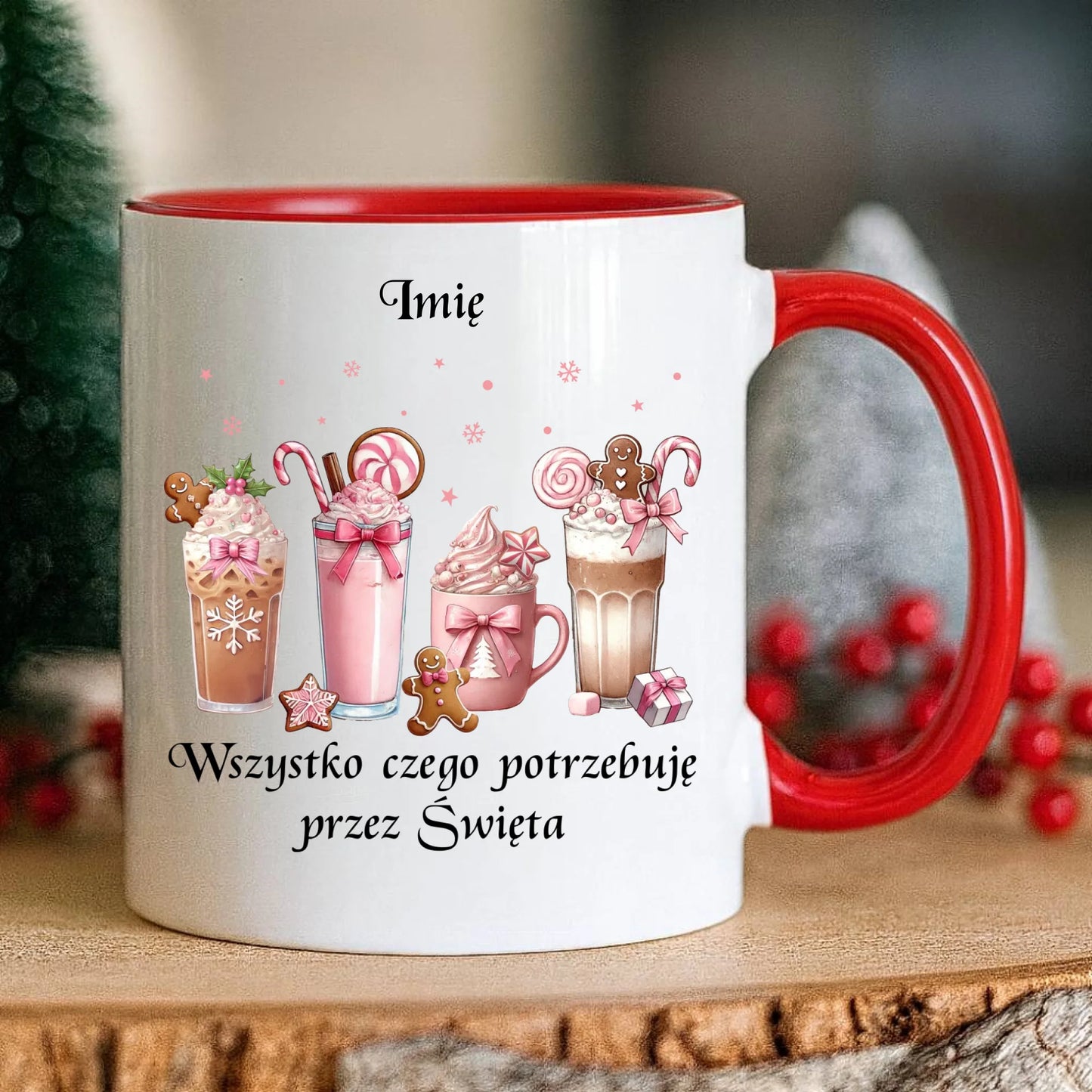 Kubek świąteczny - Zimowa kawa Wszystko czego potrzebuję przez Święta - personalizowany BN46 - StoryCups.pl