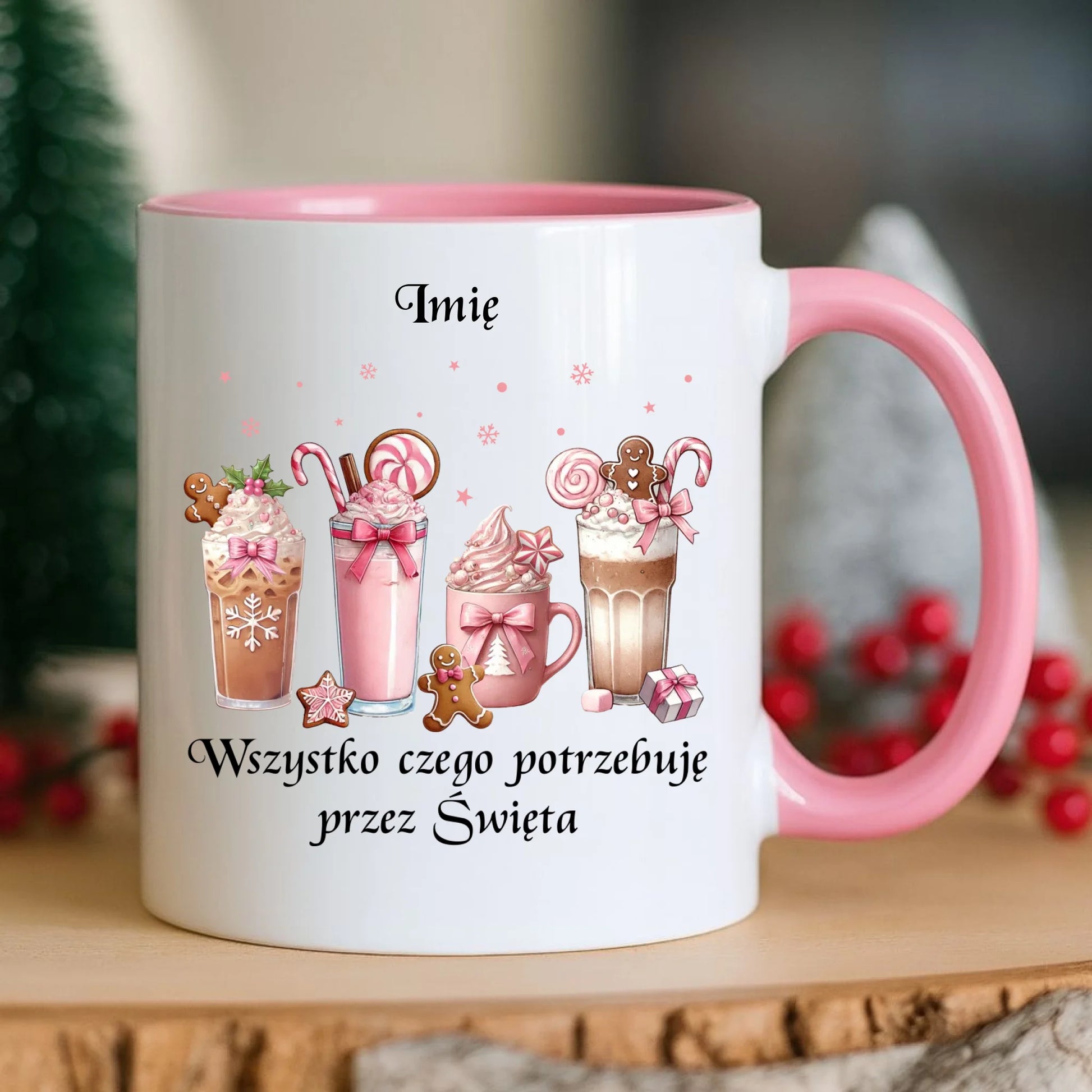 Kubek świąteczny - Zimowa kawa Wszystko czego potrzebuję przez Święta - personalizowany BN46 - StoryCups.pl
