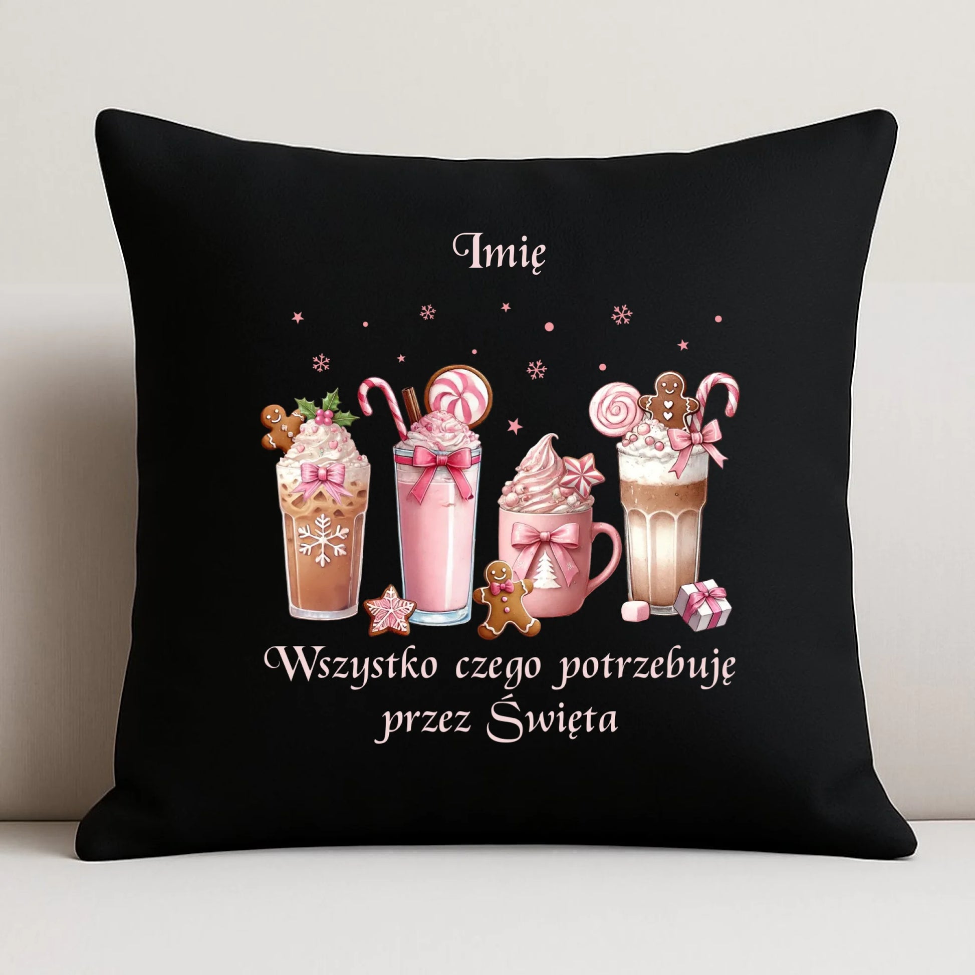 Poduszka dekoracyjna świąteczna - Zimowa kawa Wszystko czego potrzebuję przez Święta - personalizowana BN46 - StoryCups.pl