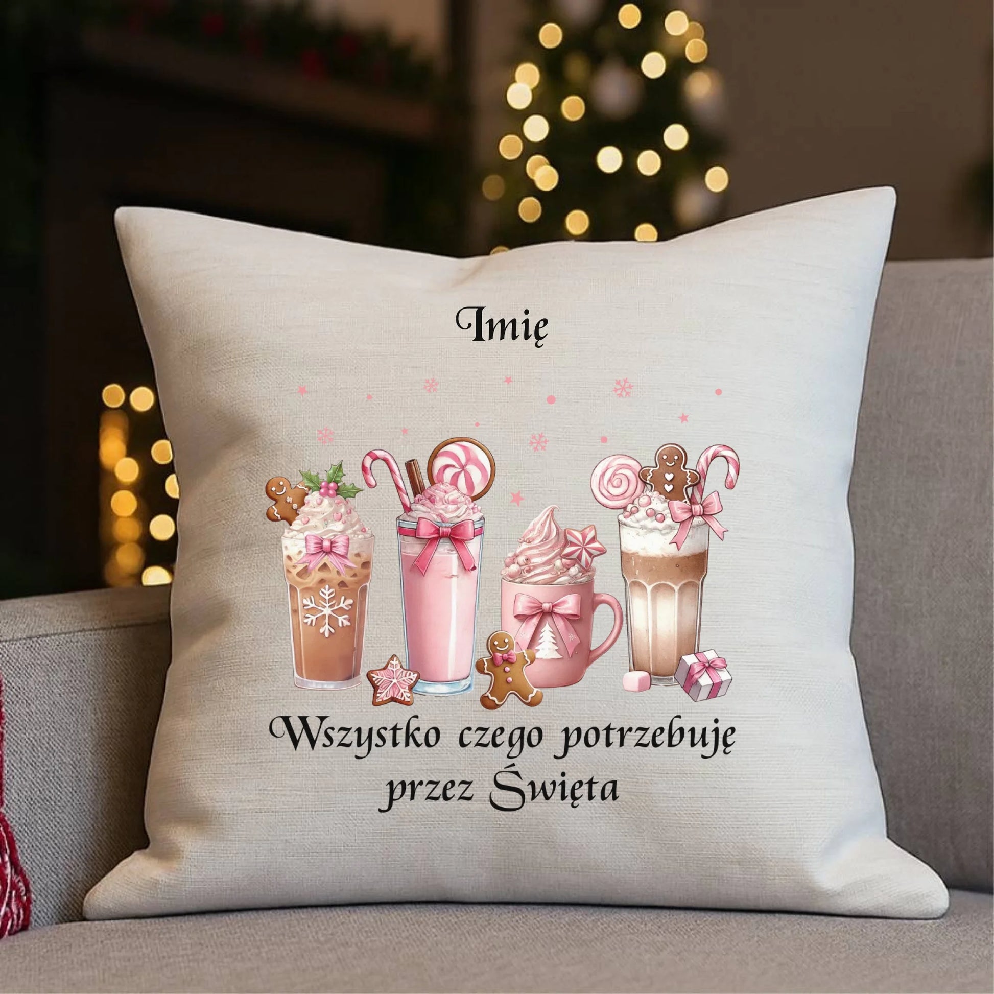 Poduszka świąteczna - Zimowa kawa Wszystko czego potrzebuję przez Święta - personalizowana BN46 - StoryCups.pl