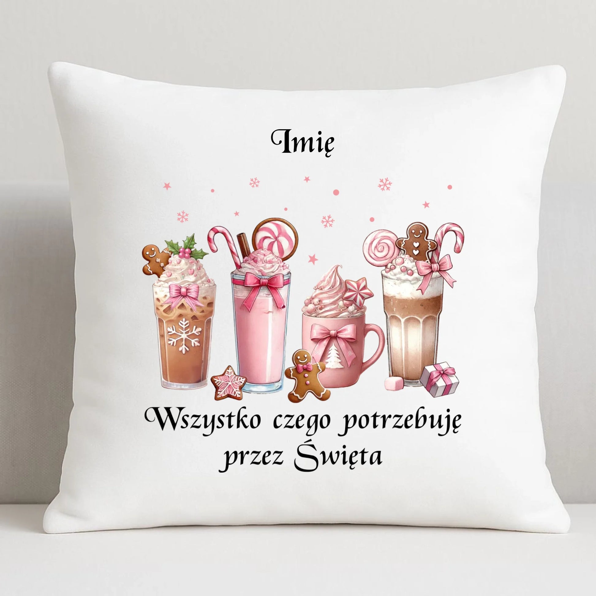 Poduszka świąteczna - Zimowa kawa Wszystko czego potrzebuję przez Święta - personalizowana BN46 - StoryCups.pl