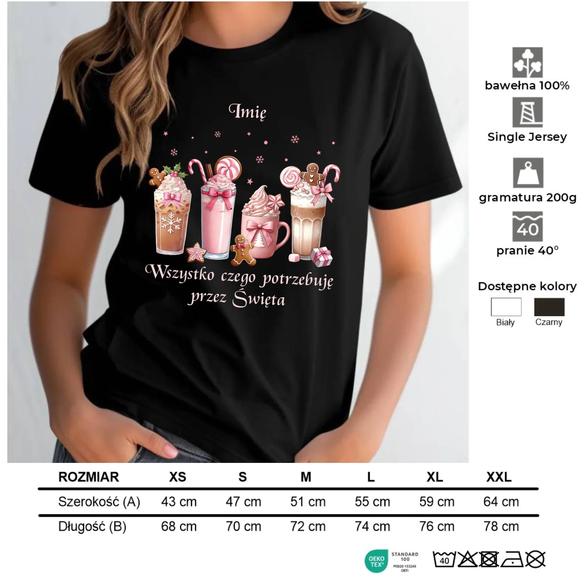 Koszulka damska świąteczna - Zimowa kawa Wszystko czego potrzebuję przez Święta - personalizowana BN46 - StoryCups.pl