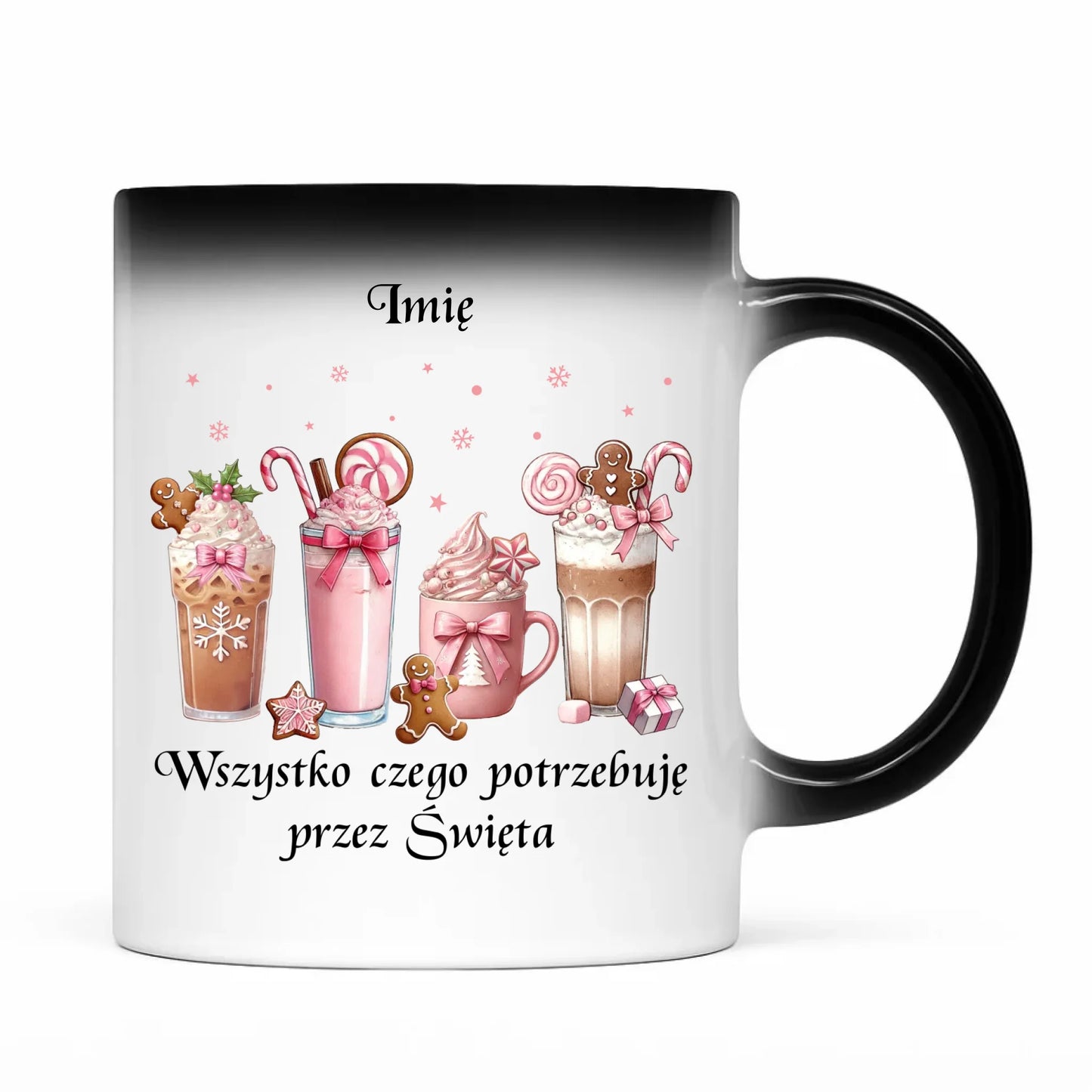 Kubek magiczny świąteczny - Zimowa kawa Wszystko czego potrzebuję przez Święta - personalizowany BN46 - StoryCups.pl