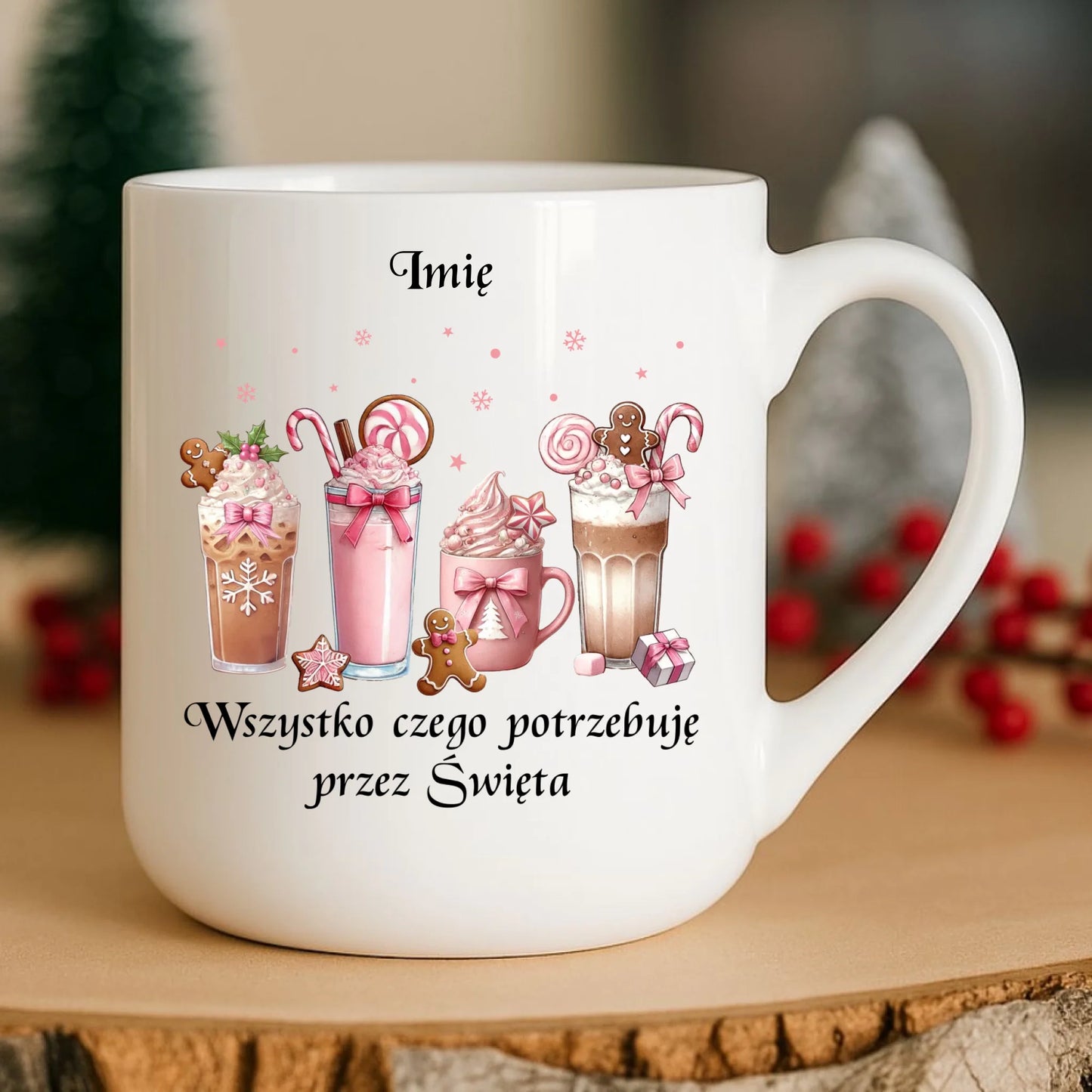 Kubek elegant świąteczny - Zimowa kawa Wszystko czego potrzebuję przez Święta - personalizowany BN46 - StoryCups.pl