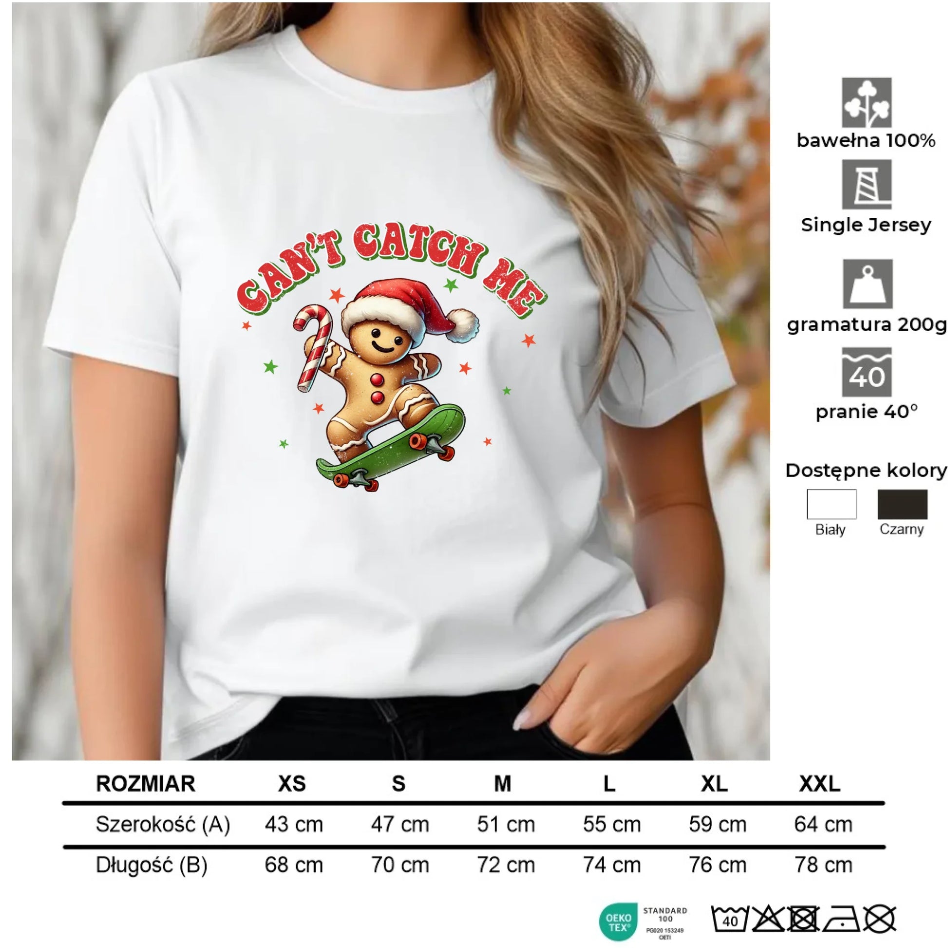 Koszulka damska świąteczna - Piernik na deskorolce Can't catch me BN45 - StoryCups.pl